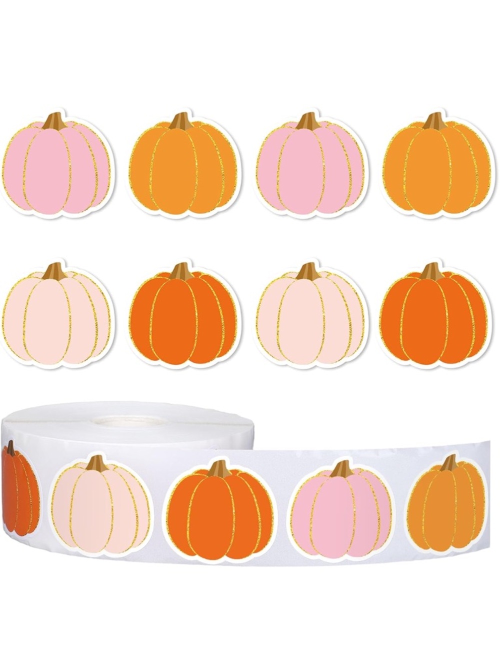 NEW!🍂 50 Pink / Gold PUMPKINS STICKERS